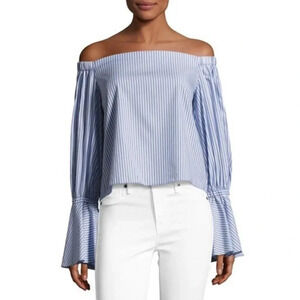 Alexis Juniper Blue Striped Off the Shoulder Flare Bell Sleeve Blouse Medium
